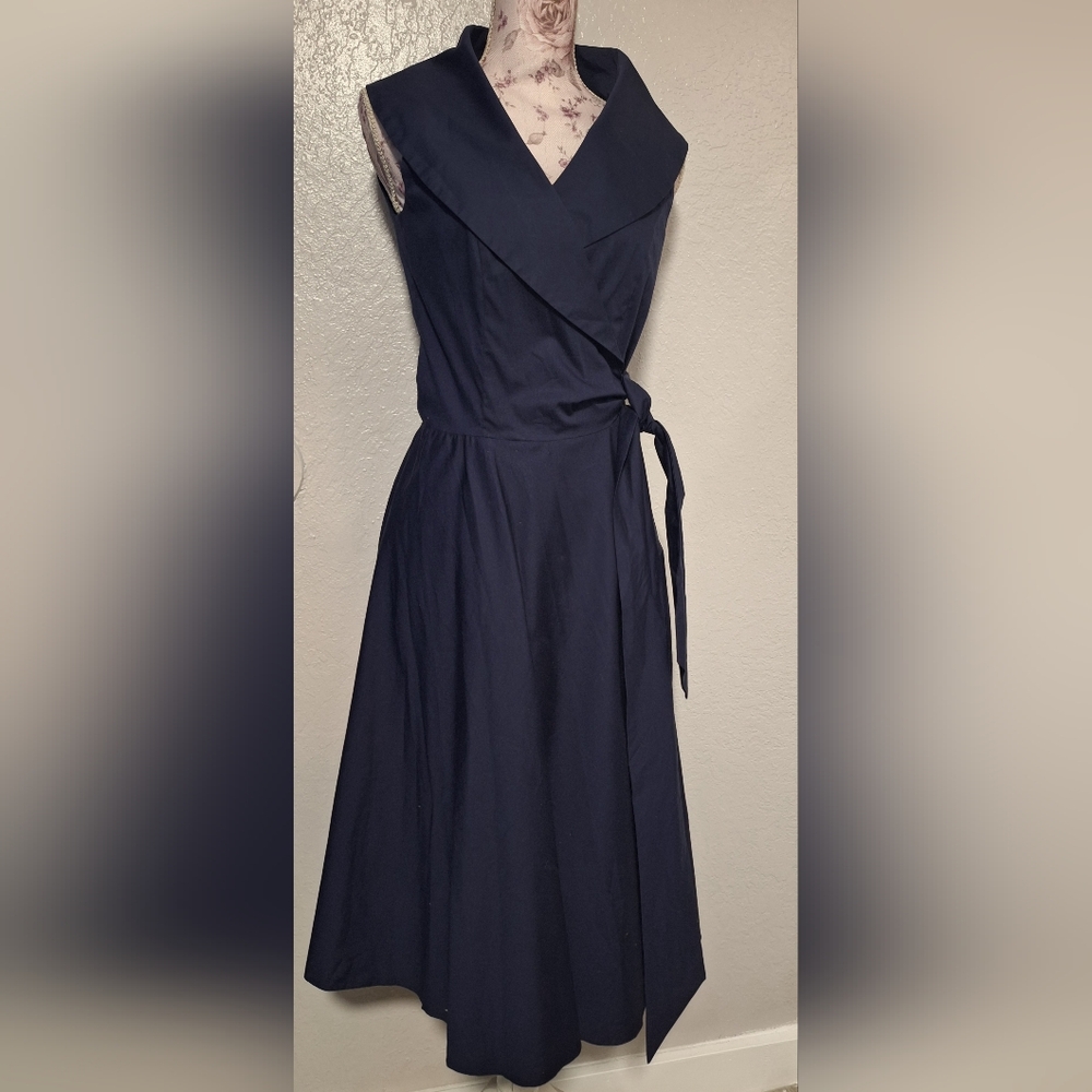 Petrovitch & Robinson Paris Navy Blue Wrap Swing Midi Dress 38